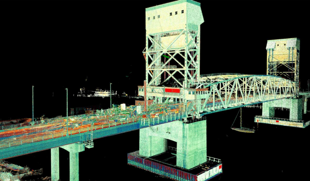 The Cape Fear Memorial Bridge, scanned with a combination of static and mobile mapping techniques, and a little creativity.